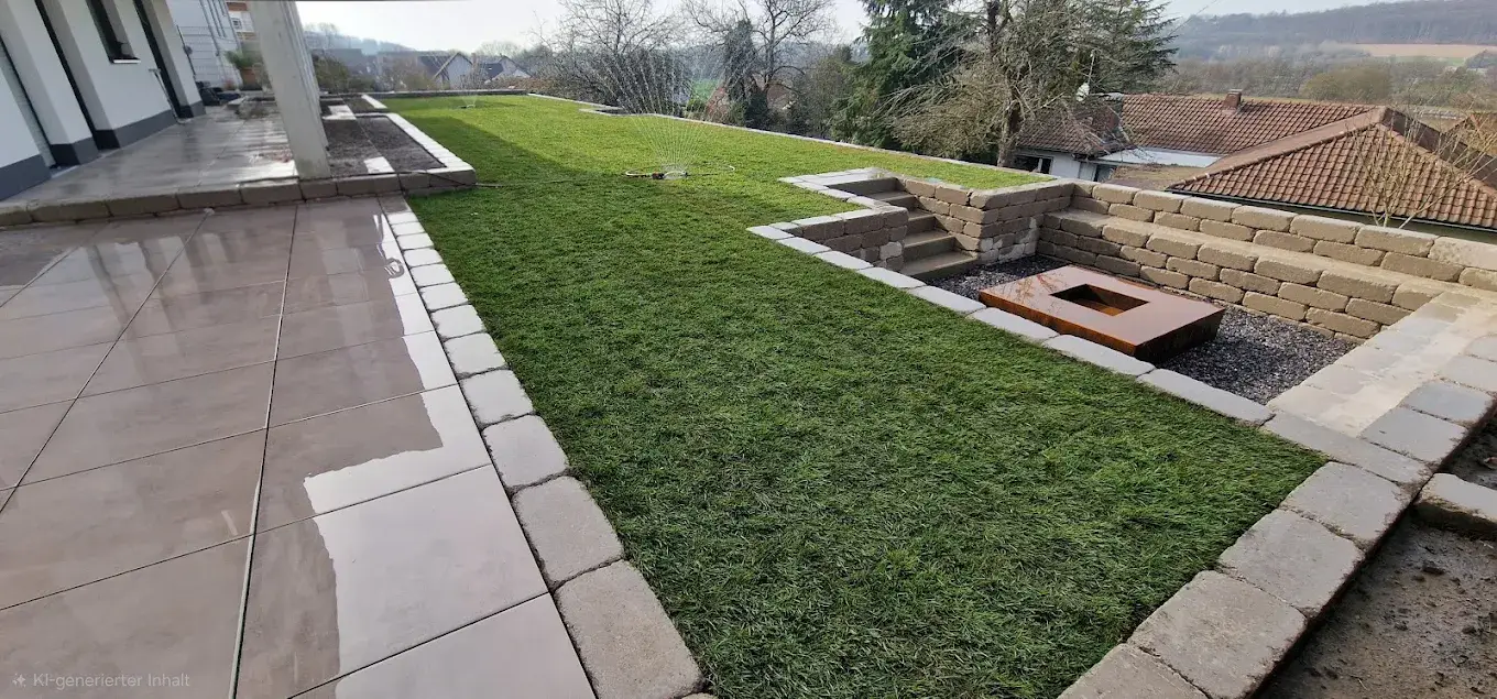 Neu angelegtes Beet mit sauberer Rasenkante im Garten